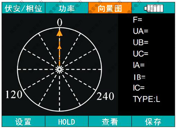 SMG3000手持式三相相位伏安表向量測(cè)量界面